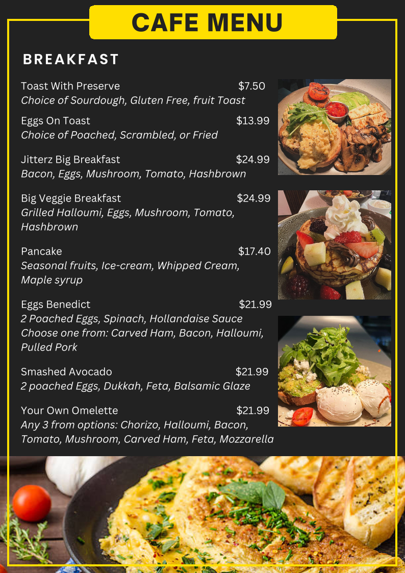 Menu, Jitterz on Hay