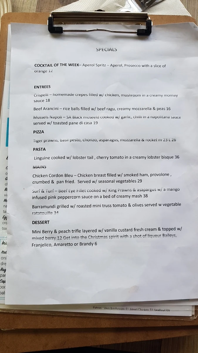 Menu, Lipari Pizza Bar Italian Restaurant