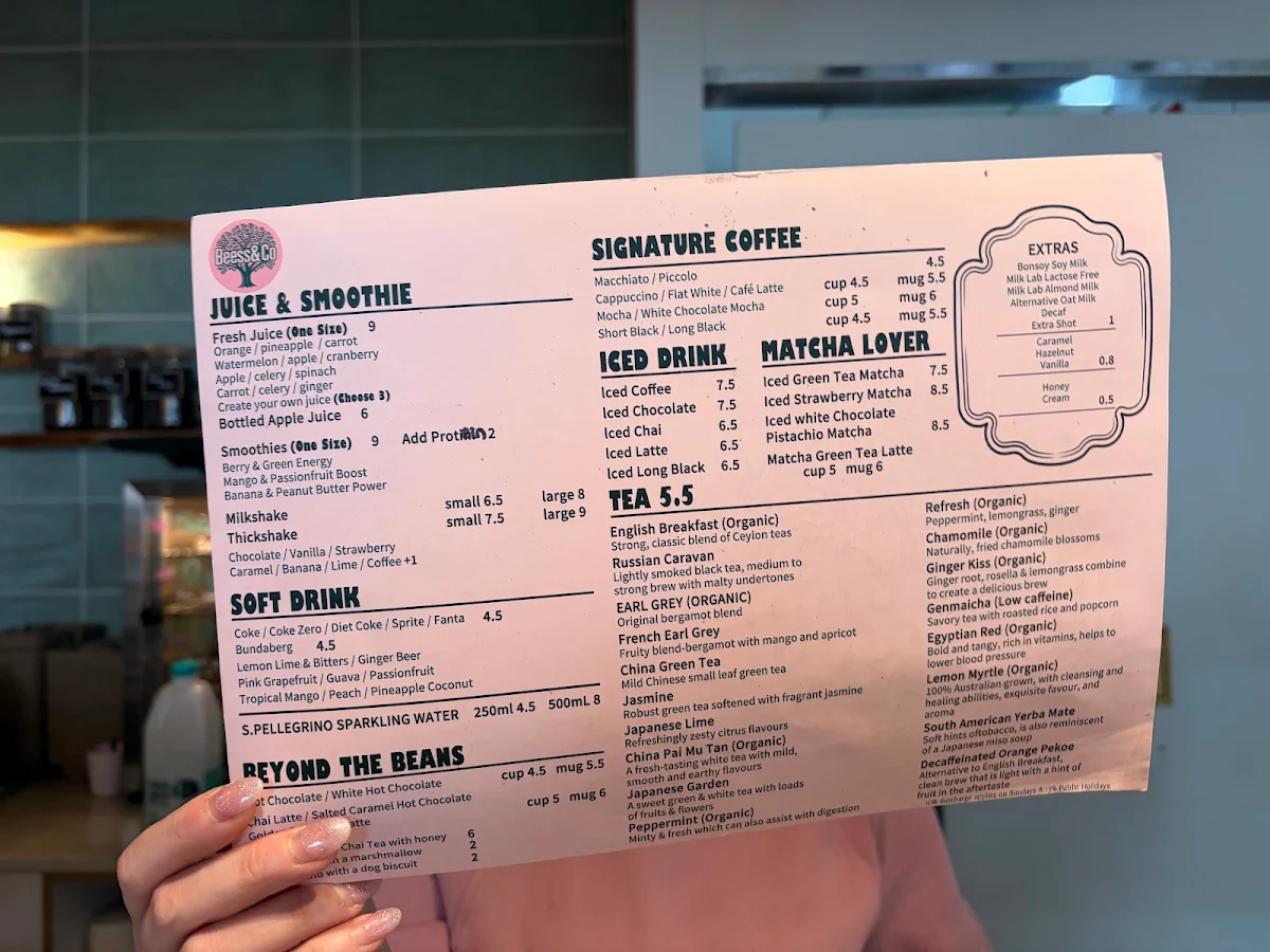 Menu, Beess & Co Cafe