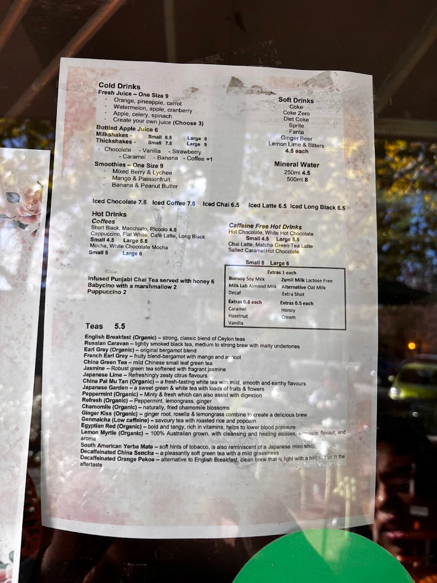 Menu, Beess & Co Cafe