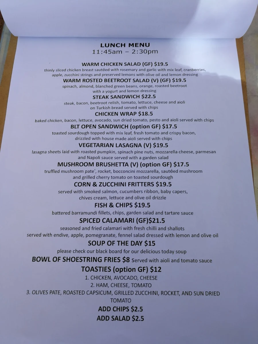 Menu, Beess & Co Cafe
