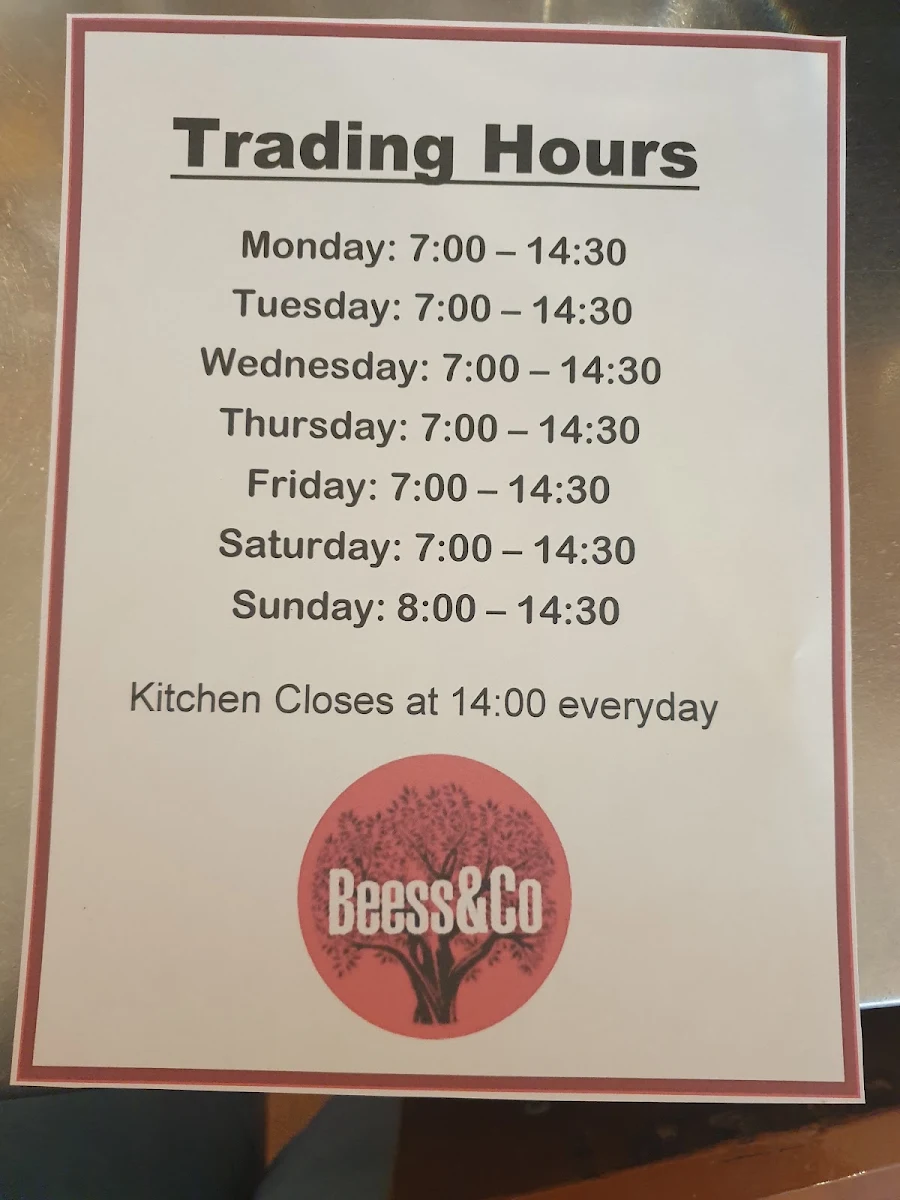 Menu, Beess & Co Cafe