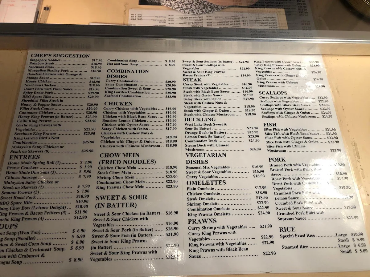 Menu, Empress King Garden Chinese Restaurant