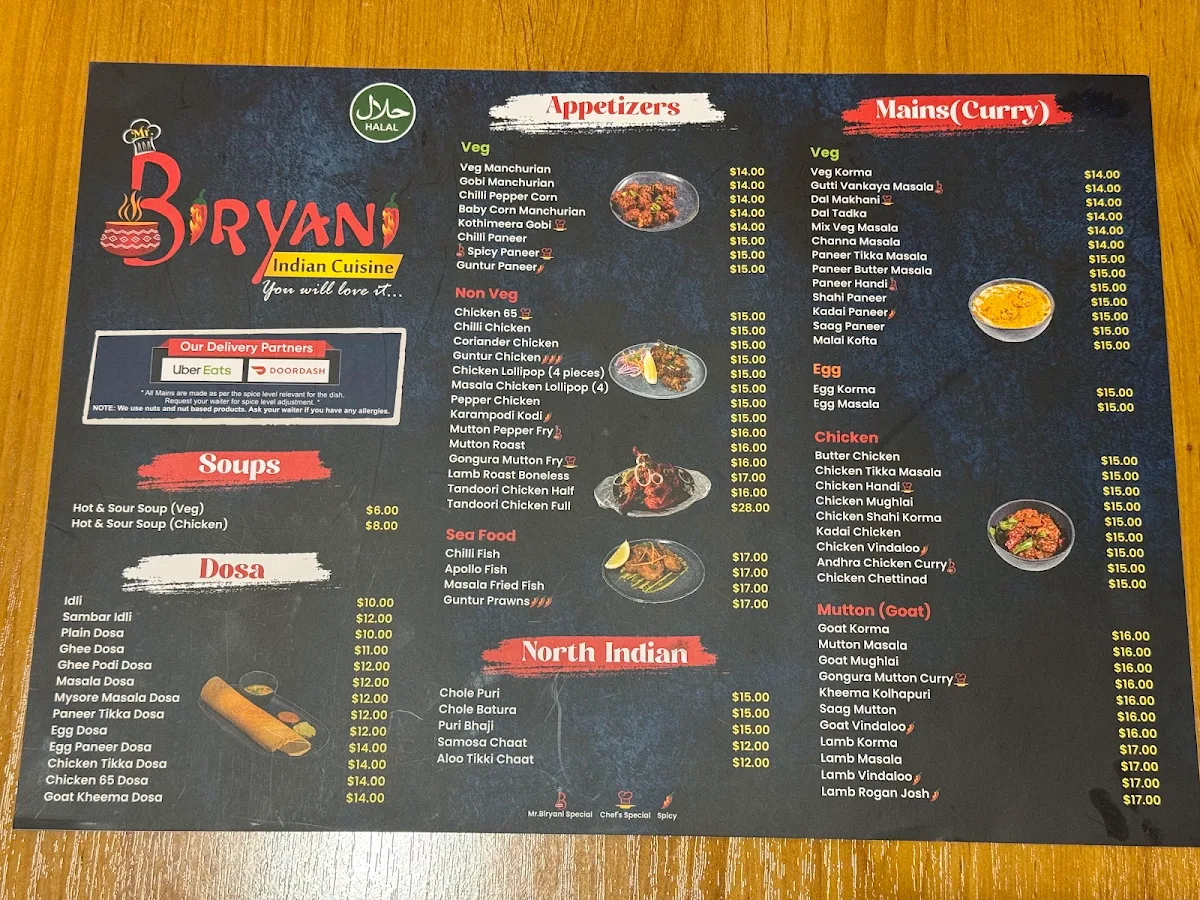 Menu, Bawarchi Biryanis