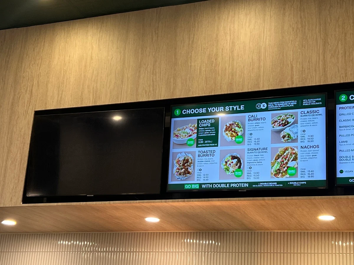Menu, Zambrero South Yarra