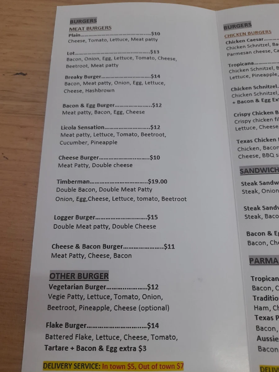 Menu, Heyfield Pizza and take away