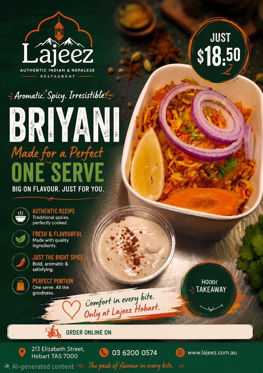 Menu, Lajeez Indian Restaurant