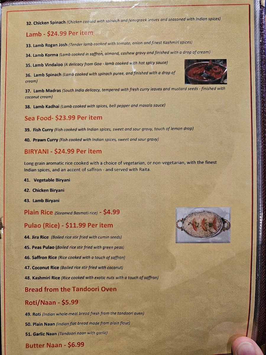 Menu, Lajeez Indian Restaurant
