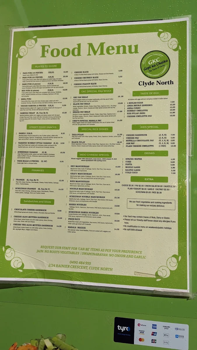Menu, Gopi Ka Chatka Clyde North