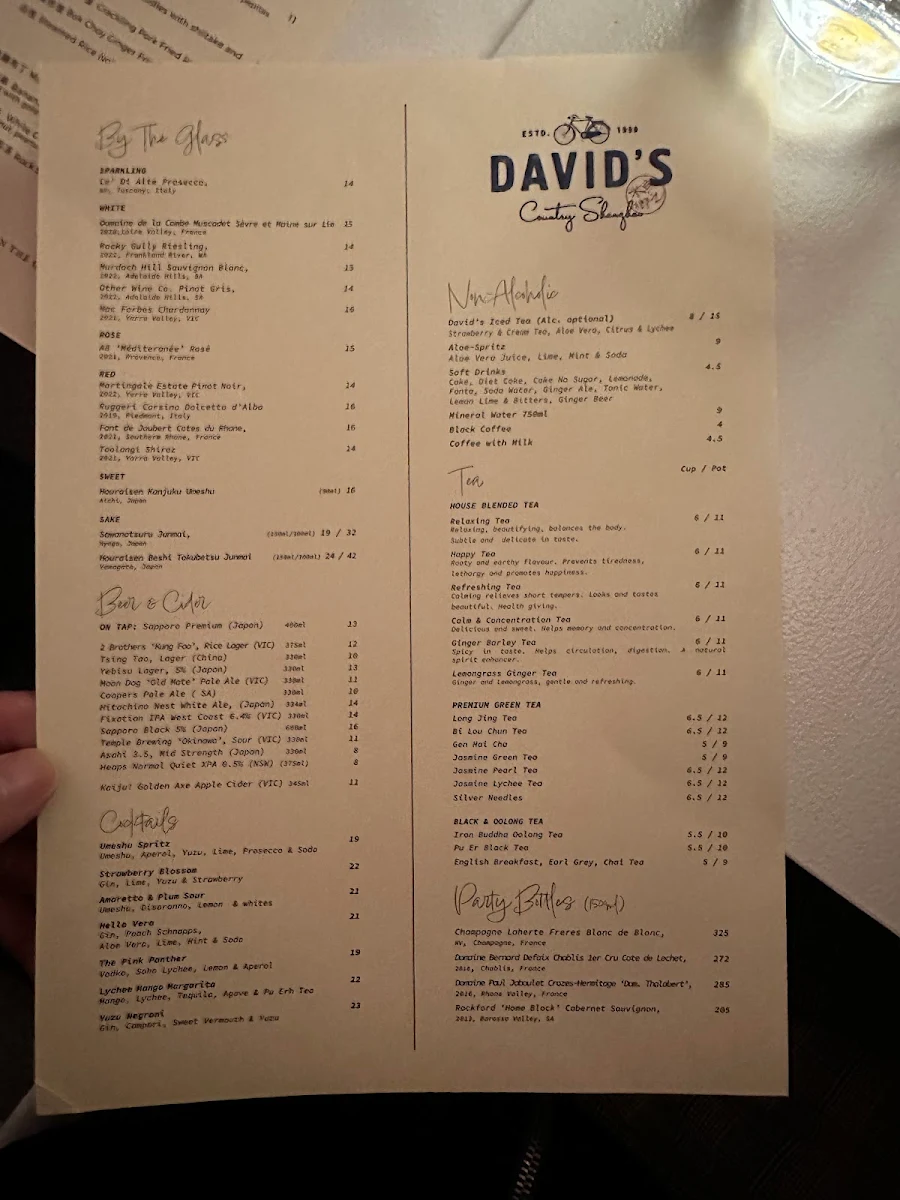 Menu, David's