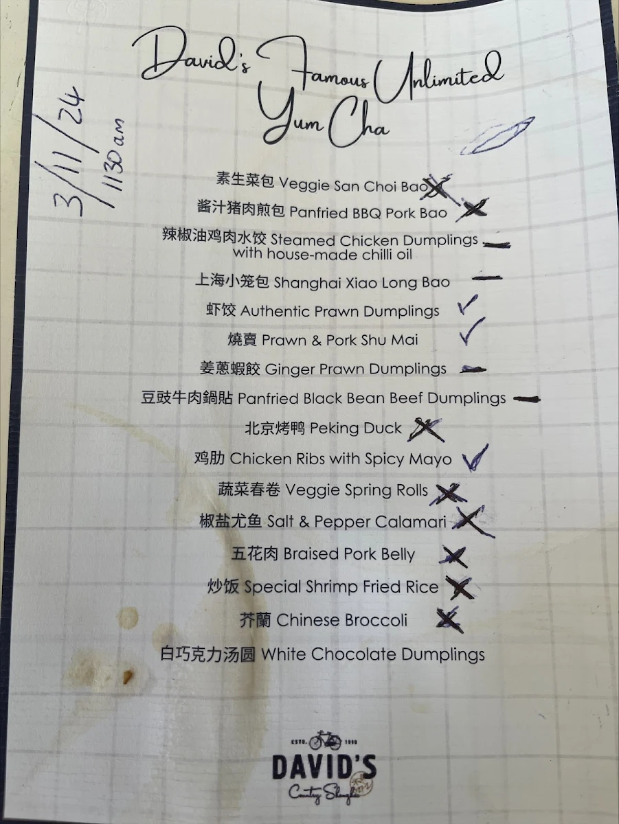 Menu, David's