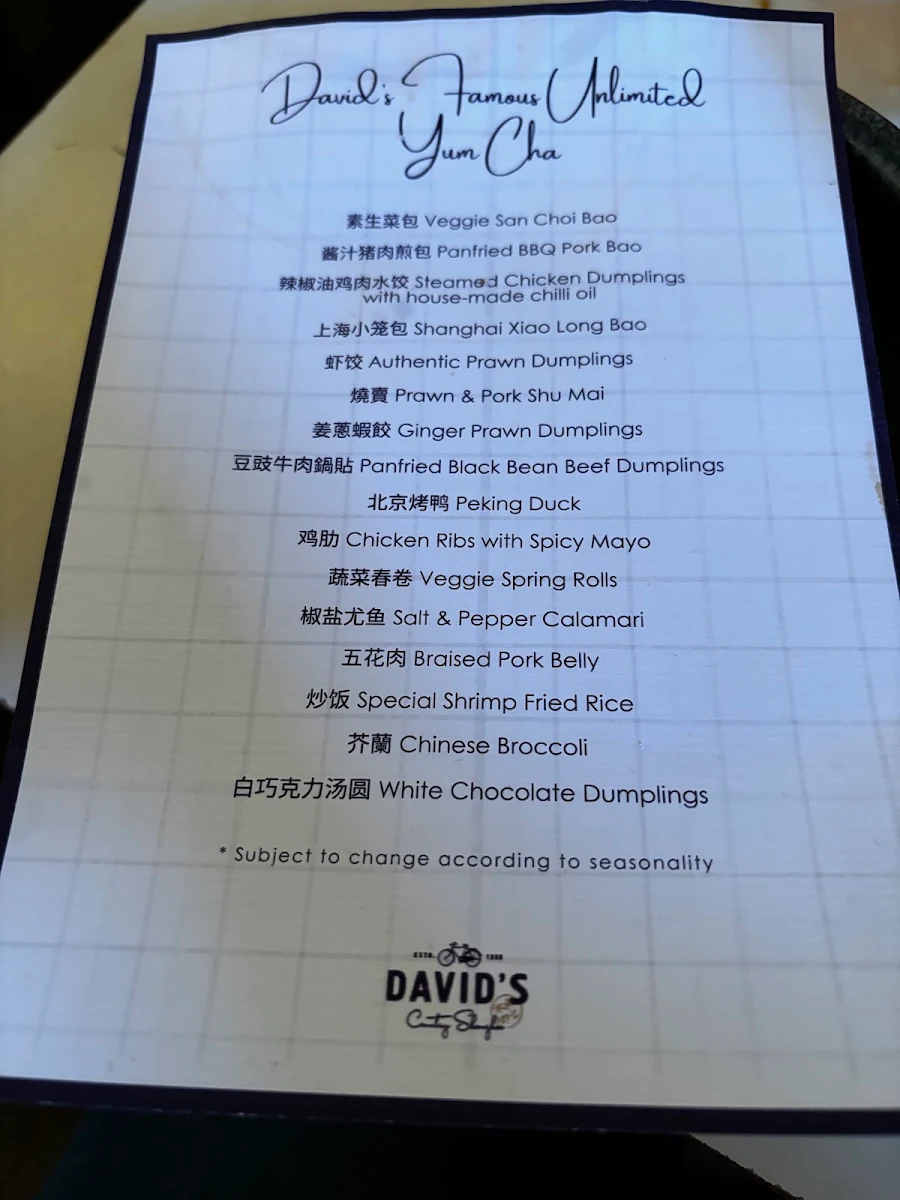 Menu, David's