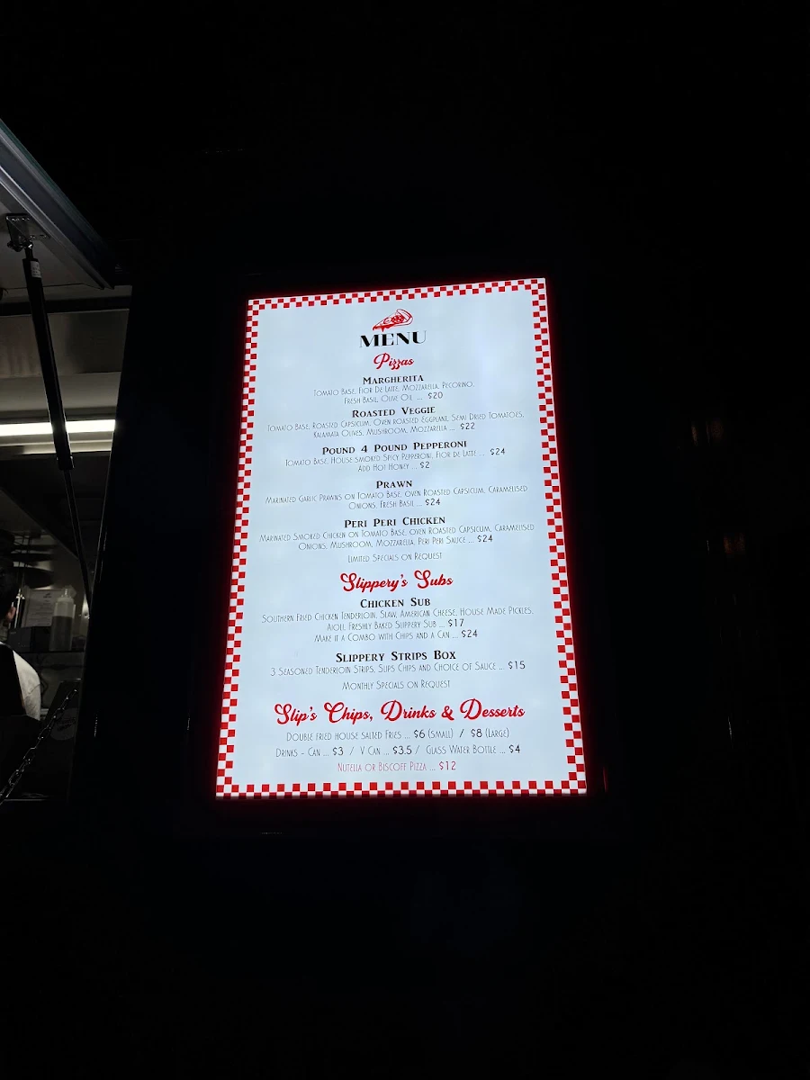 Menu, Slippery's