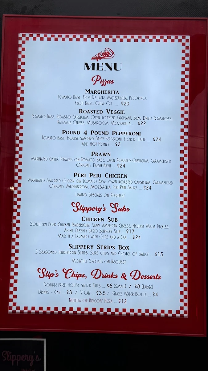 Menu, Slippery's