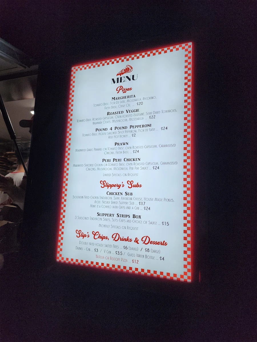 Menu, Slippery's