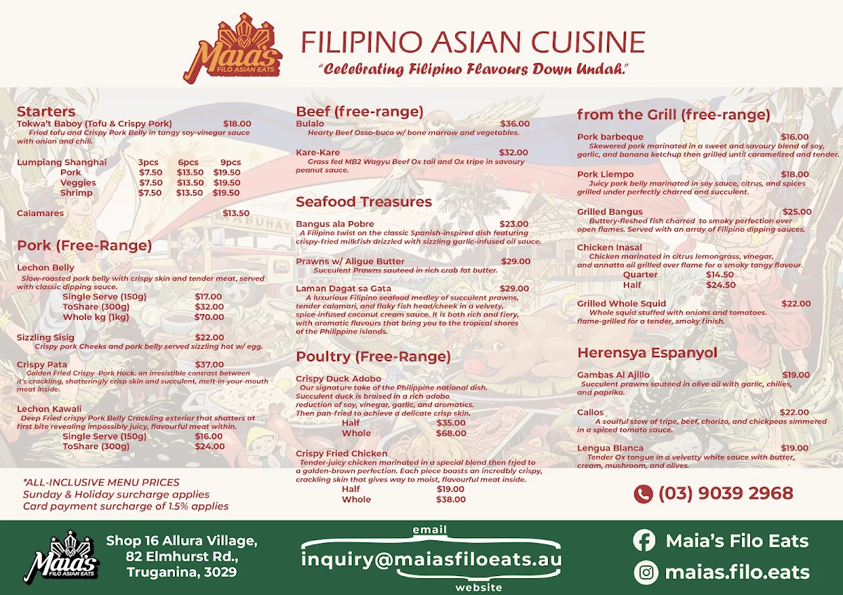 Menu, Maia's Filo Eats