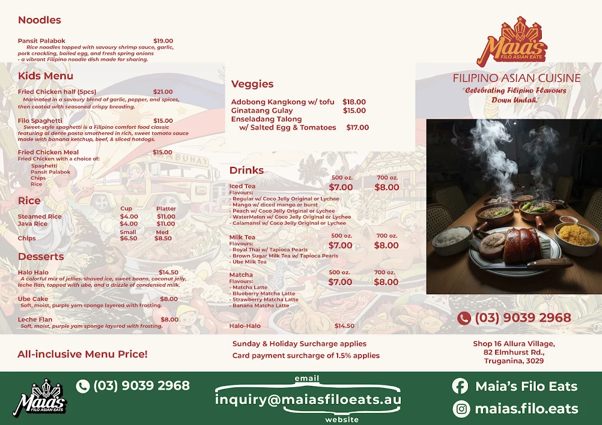 Menu, Maia's Filo Eats