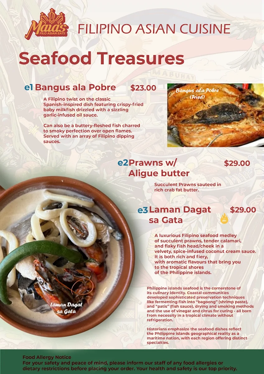 Menu, Maia's Filo Eats