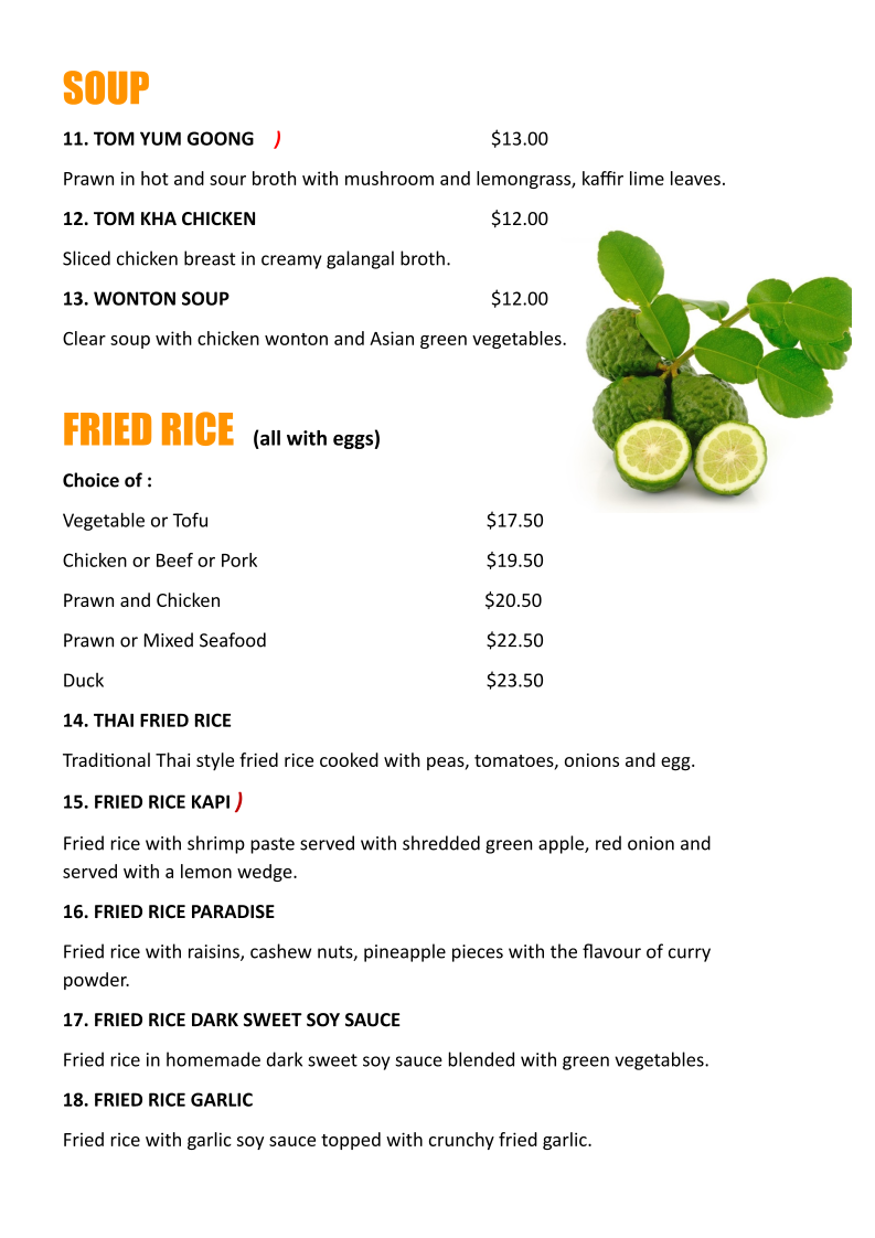 Menu, Coco Rice & Noodle Bar