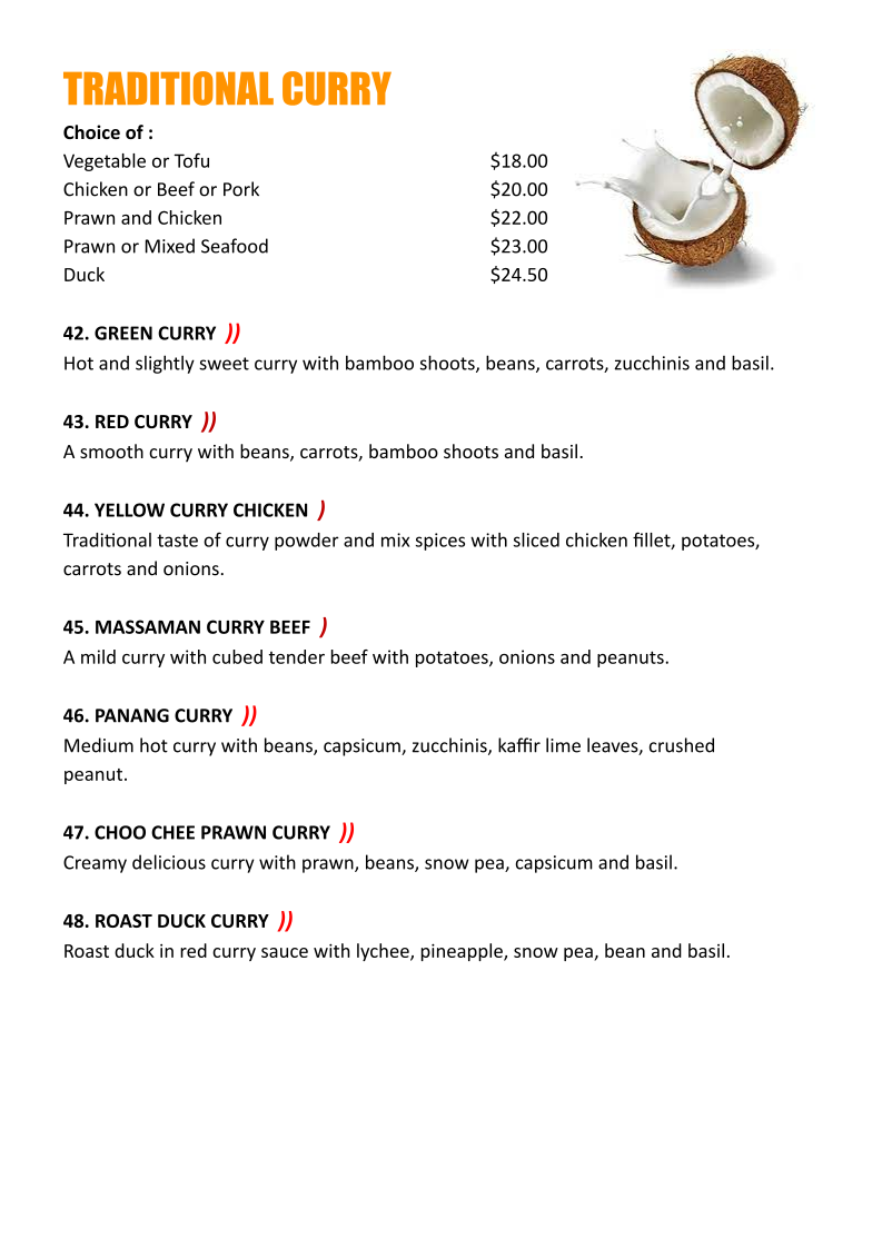 Menu, Coco Rice & Noodle Bar