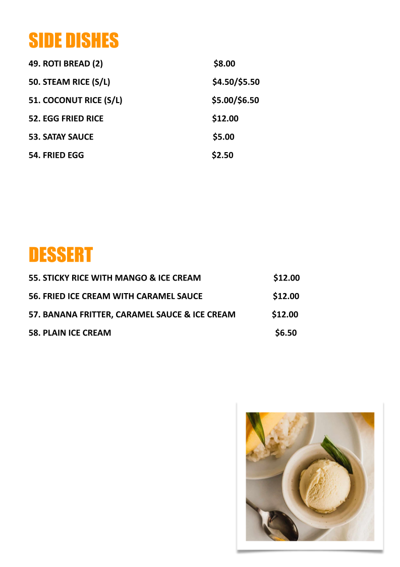 Menu, Coco Rice & Noodle Bar