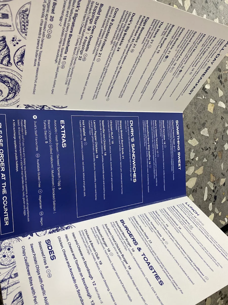 Menu, Durk's Cafe + Eatery Erskine Park