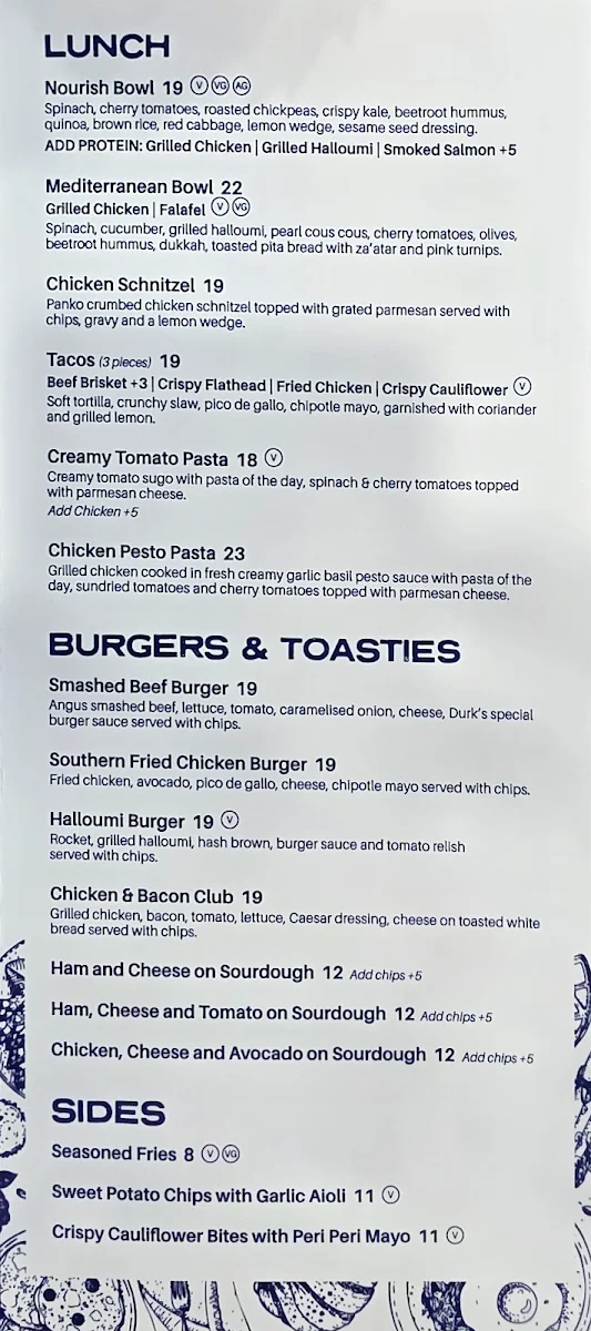 Menu, Durk's Cafe + Eatery Erskine Park