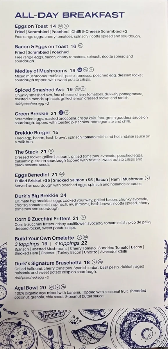 Menu, Durk's Cafe + Eatery Erskine Park