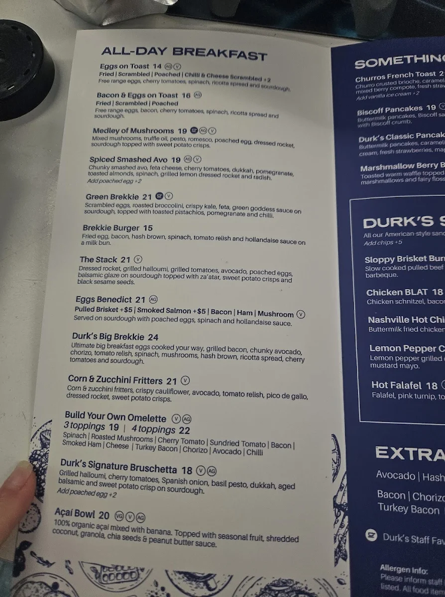 Menu, Durk's Cafe + Eatery Erskine Park