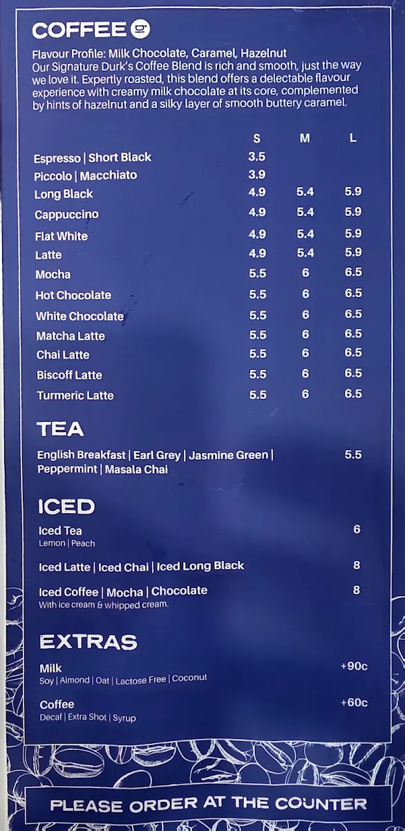 Menu, Durk's Cafe + Eatery Erskine Park