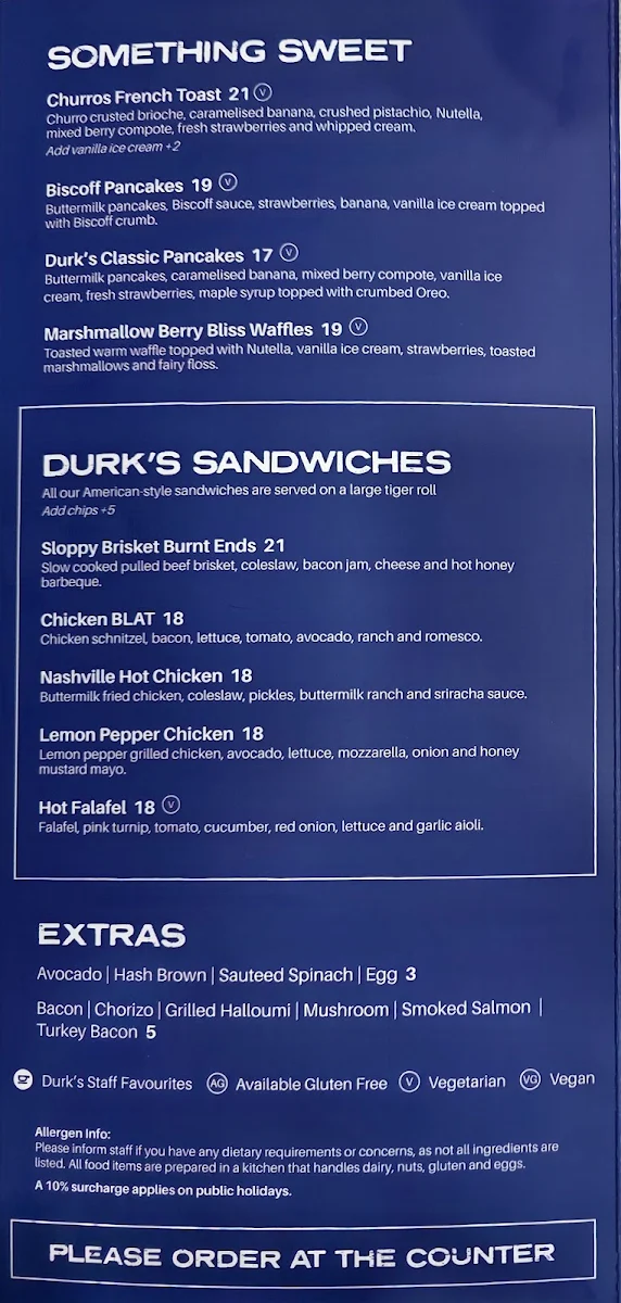Menu, Durk's Cafe + Eatery Erskine Park