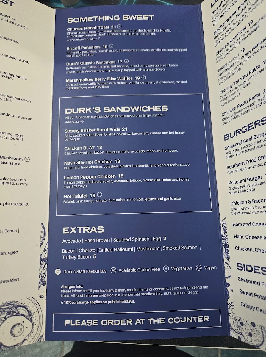 Menu, Durk's Cafe + Eatery Erskine Park