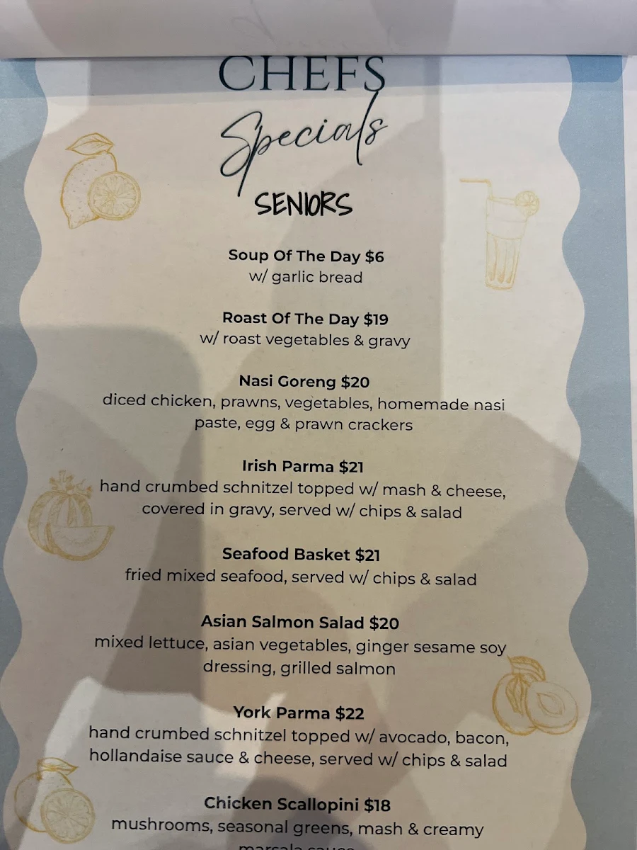 Menu, York On Lilydale