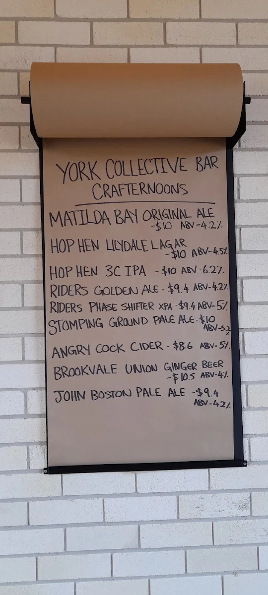 Menu, York On Lilydale