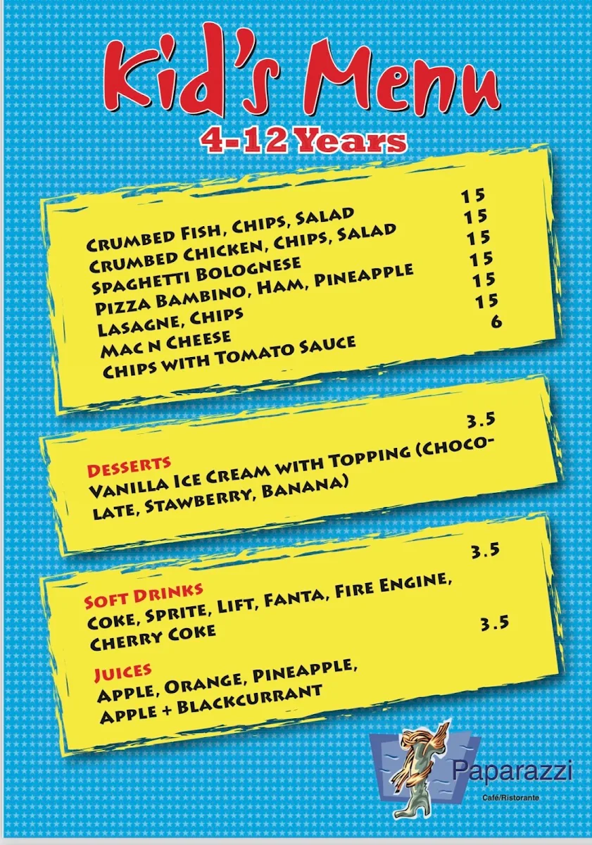 Menu, Paparazzi Italian Restaurant Mandurah