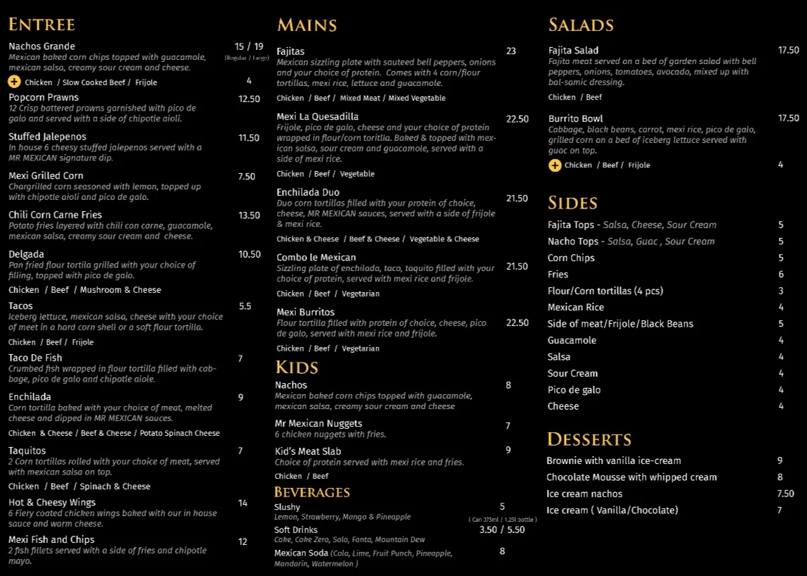 Menu, MR MEXICAN