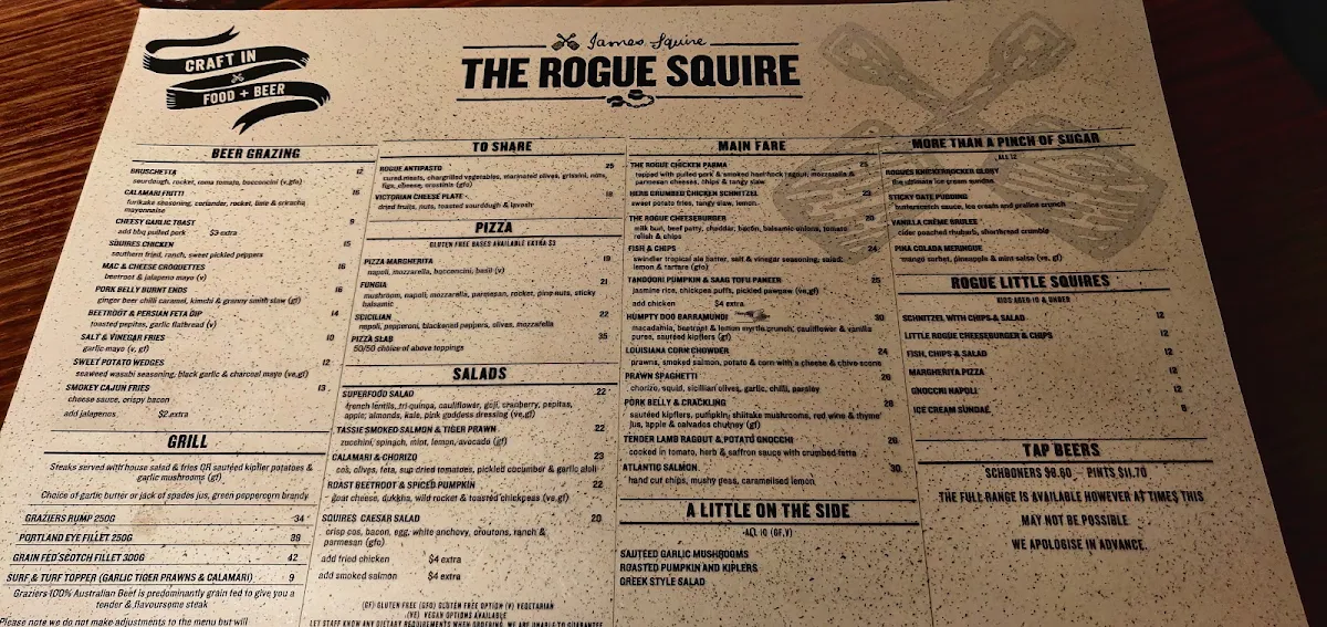 Menu, The Rogue Squire