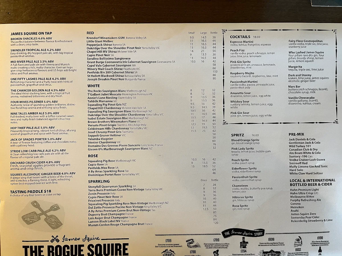 Menu, The Rogue Squire