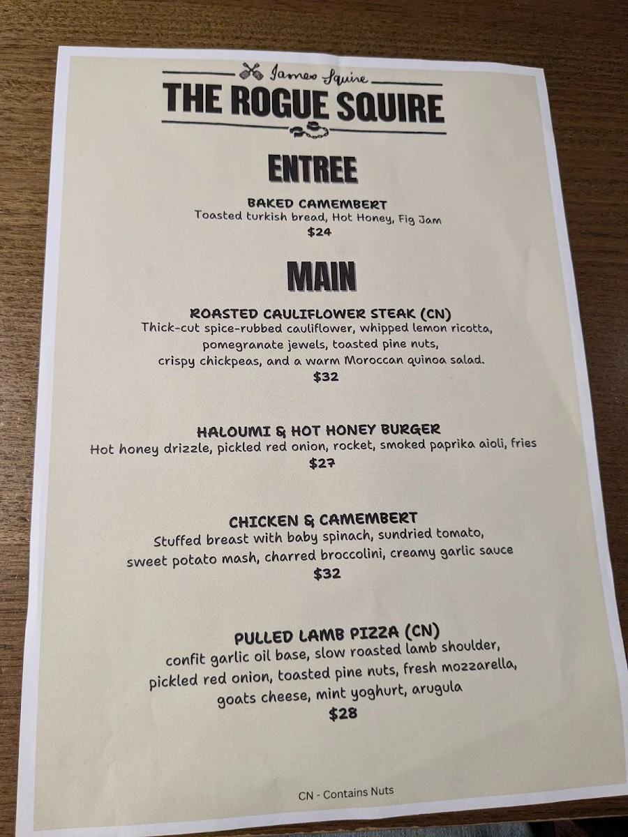 Menu, The Rogue Squire