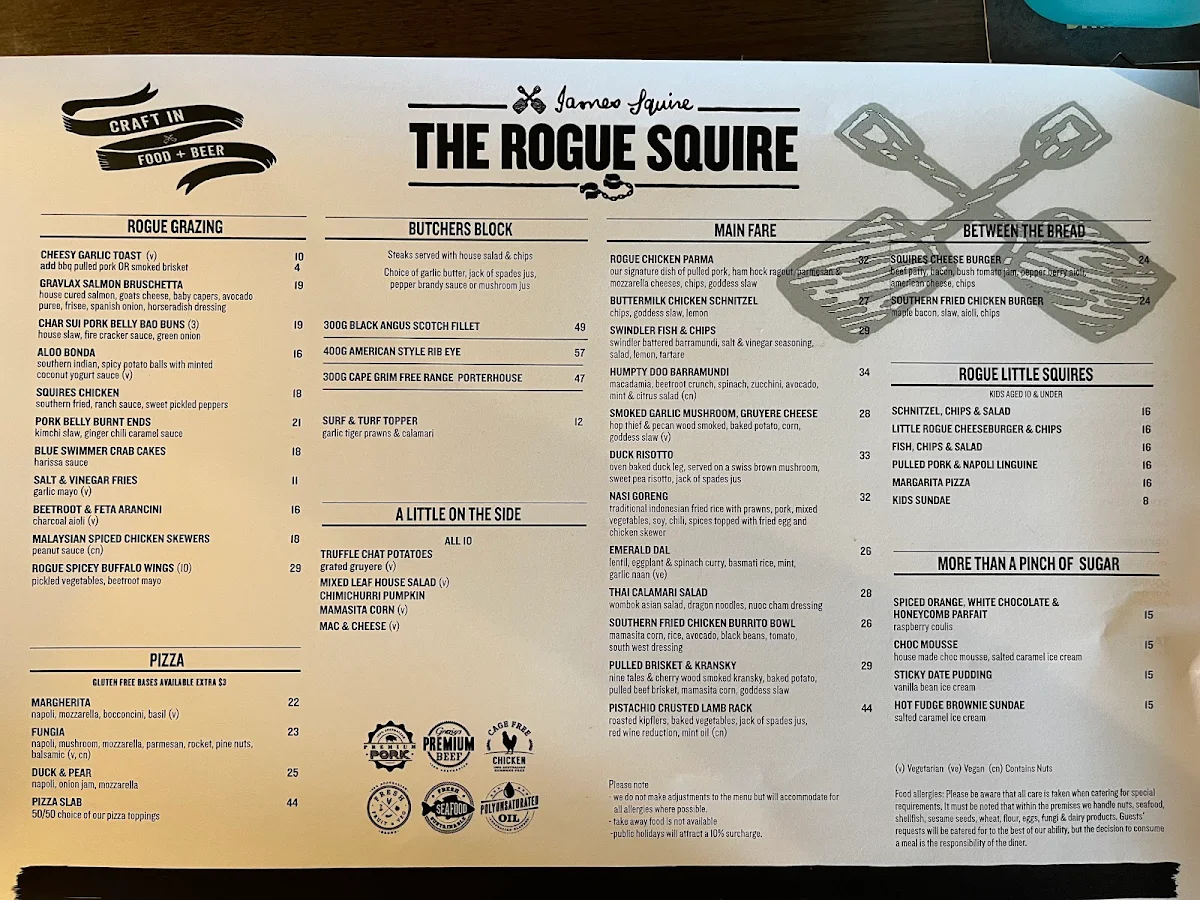 Menu, The Rogue Squire