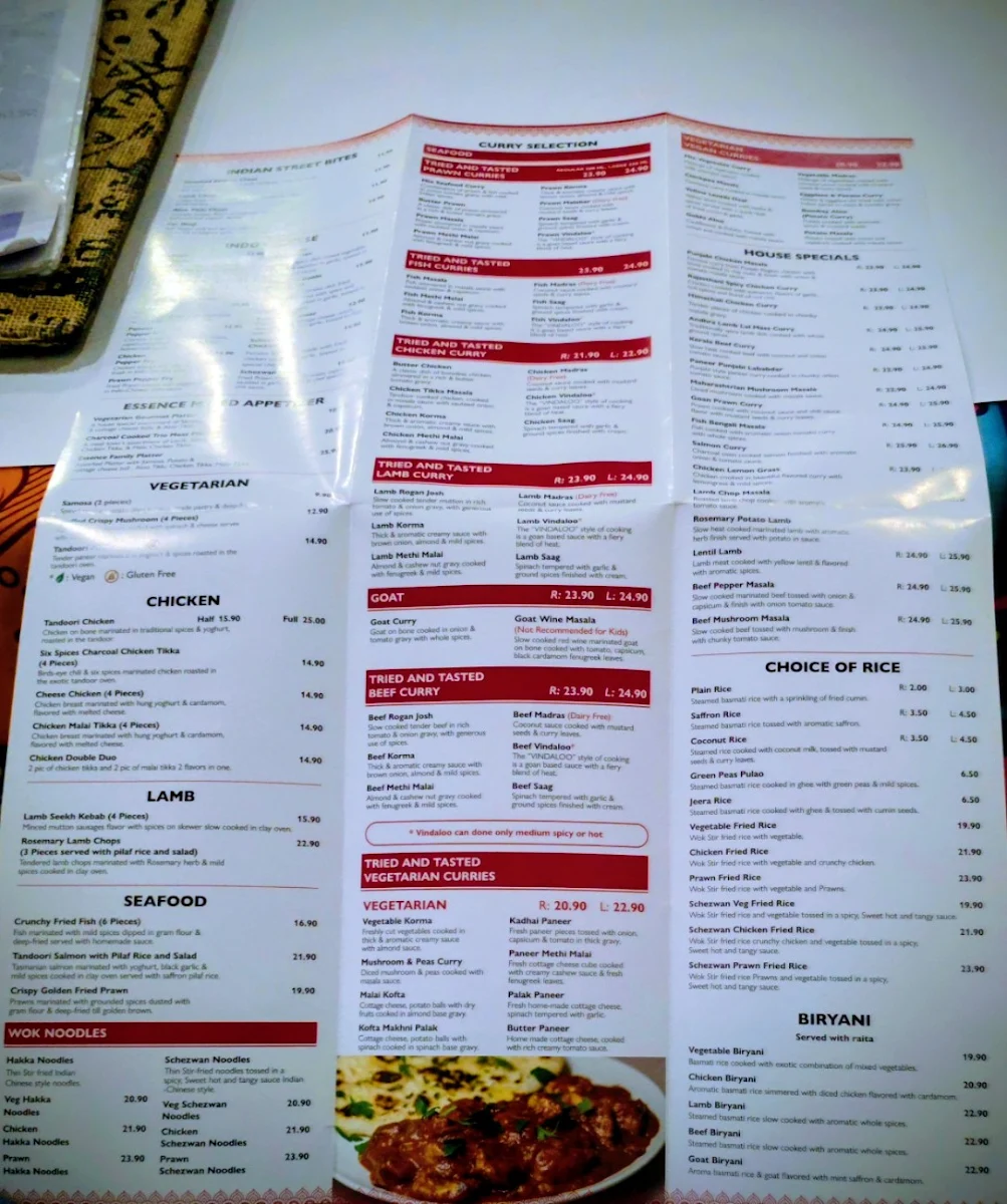 Menu, Essence Of Indya