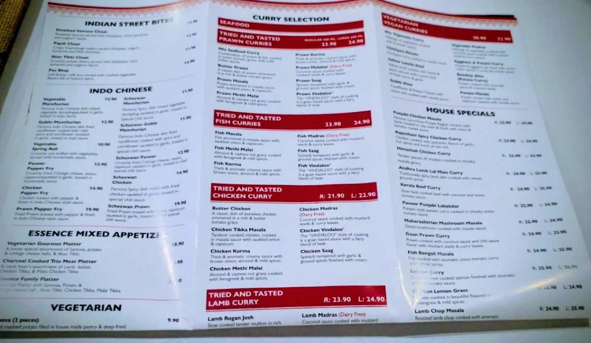 Menu, Essence Of Indya