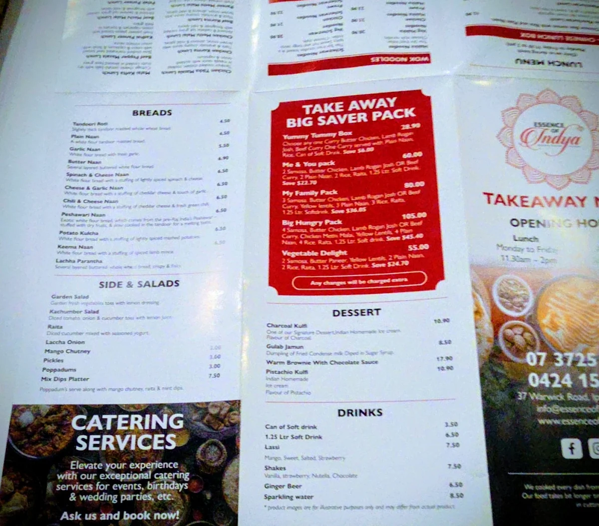 Menu, Essence Of Indya