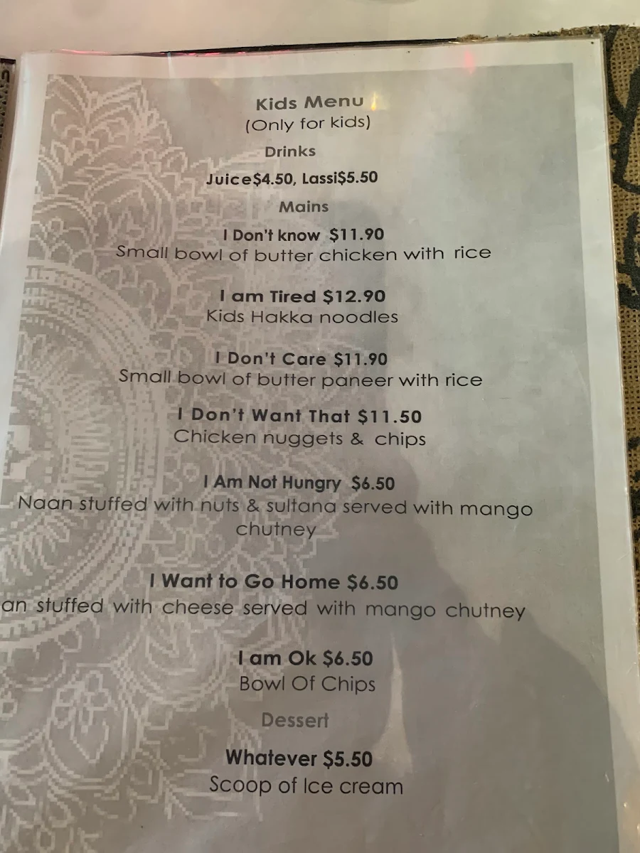 Menu, Essence Of Indya