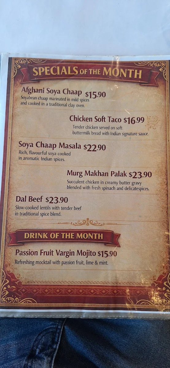 Menu, Essence Of Indya