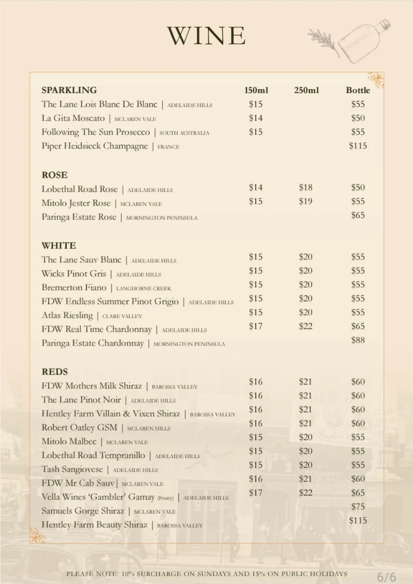 Menu, Byblos On OConnell