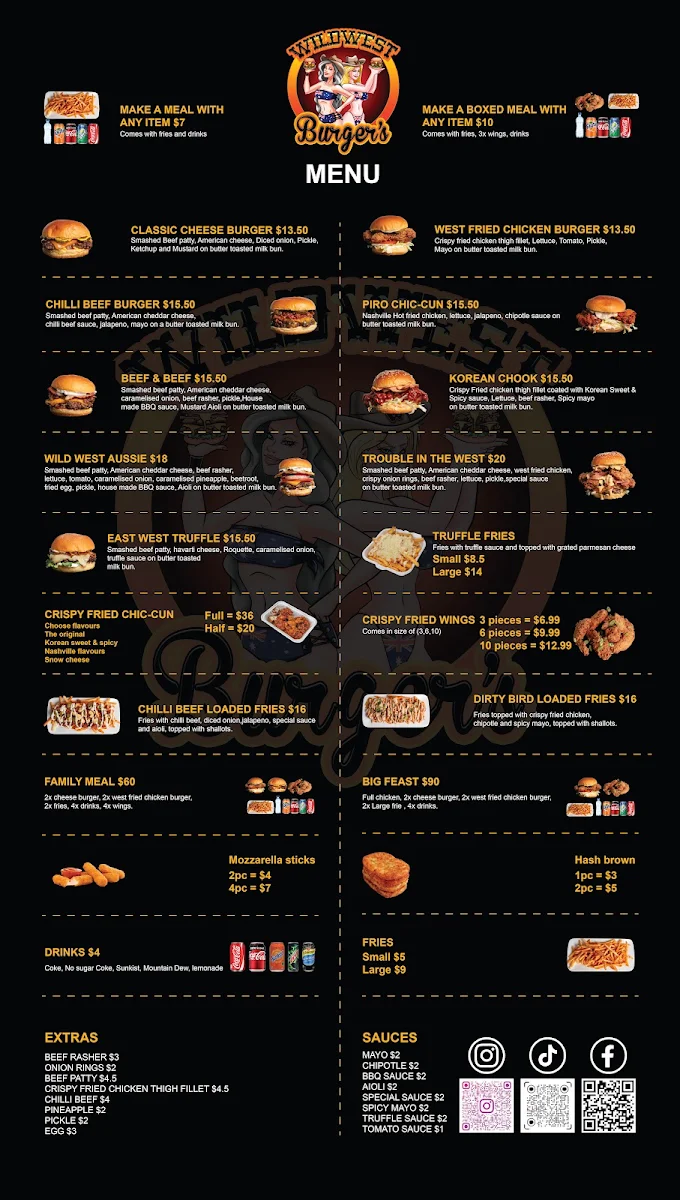 Menu, Wild West Burger's, Liverpool