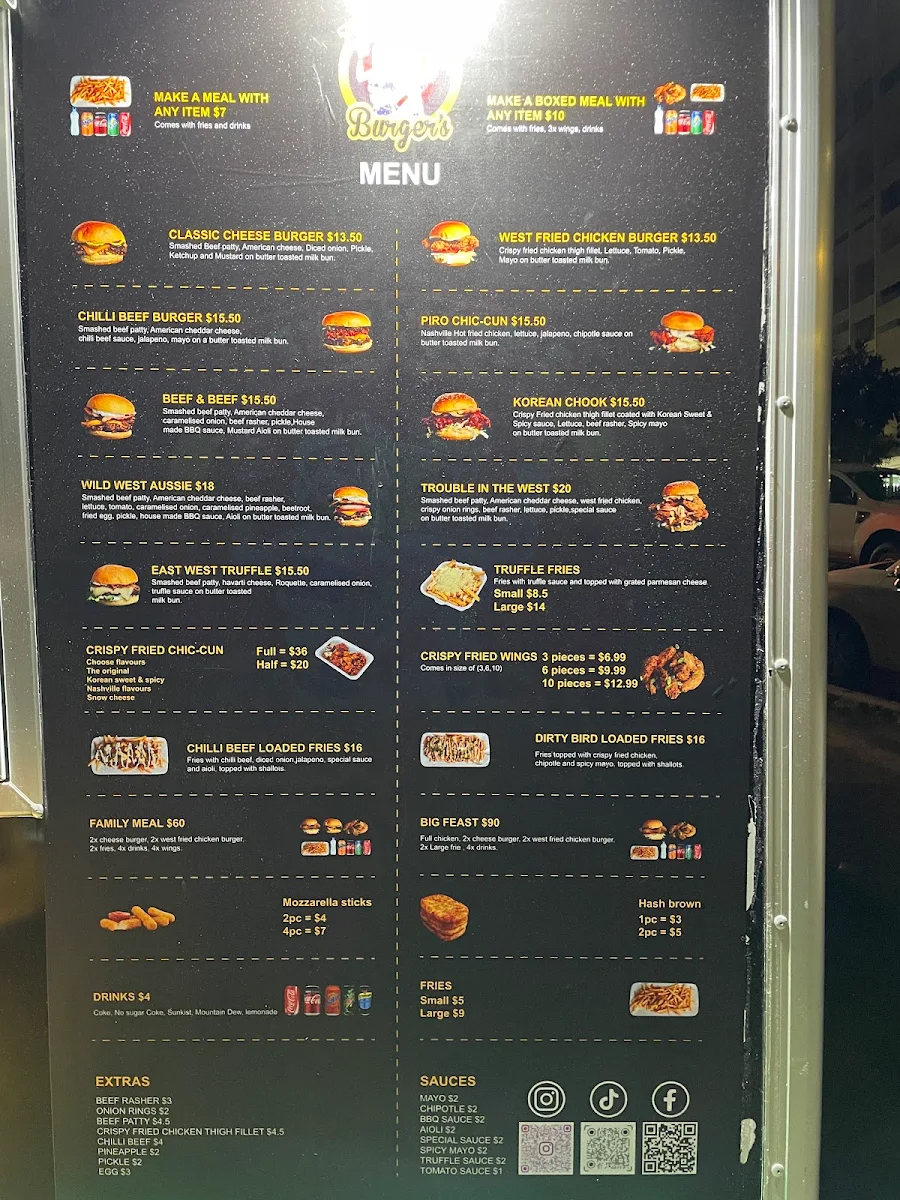 Menu, Wild West Burger's, Liverpool