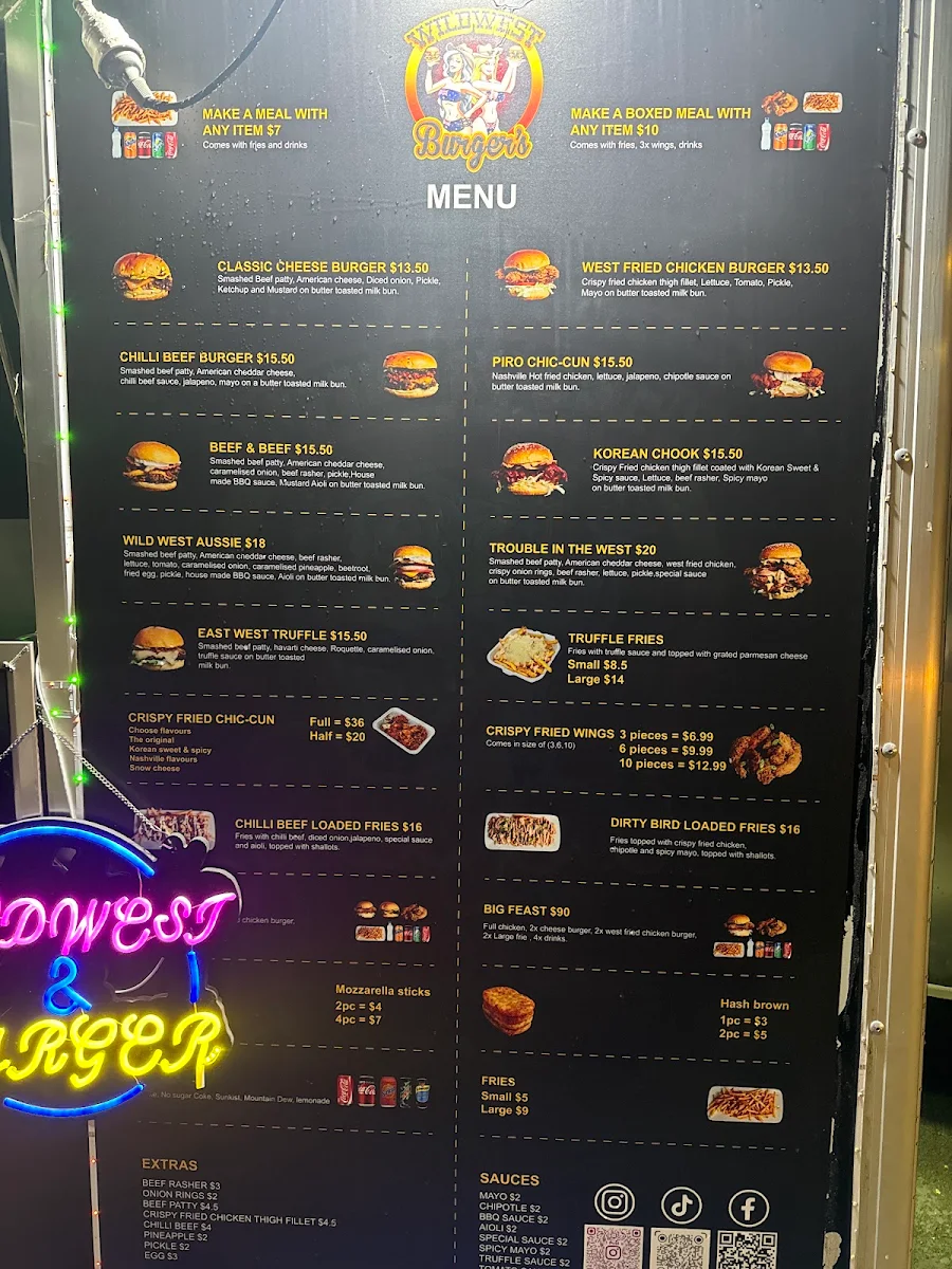 Menu, Wild West Burger's, Liverpool