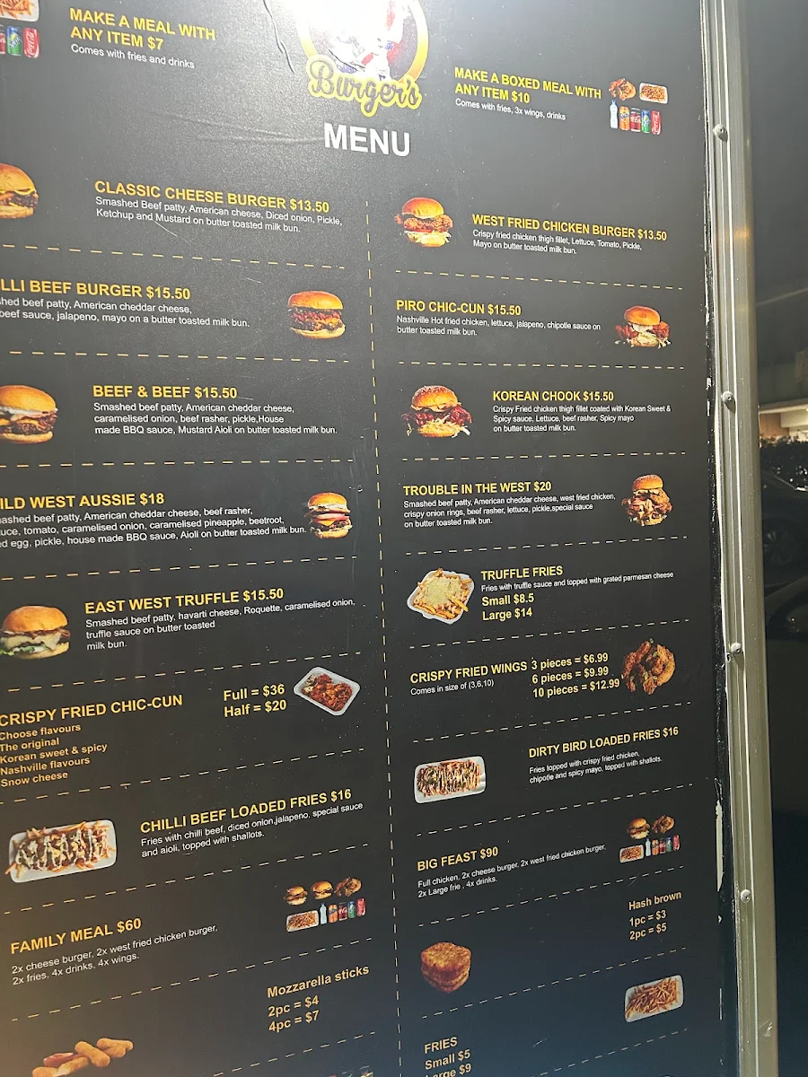Menu, Wild West Burger's, Liverpool